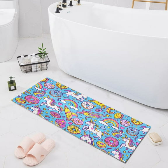 Unicorns Donuts Rainbow Bath Mat 39x20 Non-Slip Bathroom Rugs Absorbent Soft Plush Quick Dry for Tub Shower Kitchen Home Decor