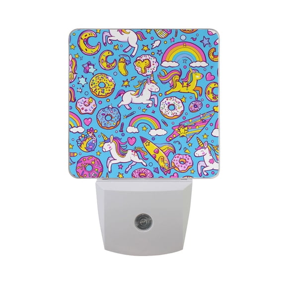 Unicorns Donuts Rainbow Night Light 2 Pack LED Nightlight Plug into Wall Dusk to Dawn Sensor Soft White