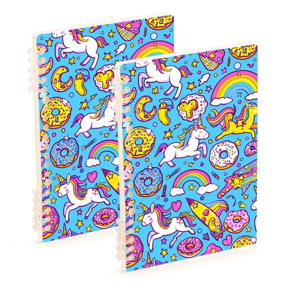 Unicorns Donuts Rainbow Notebooks 2 Pcs 1-subject Journal 60 Sheets A5 College Ruled Paper Detachable Ring 8.3"x5.7"