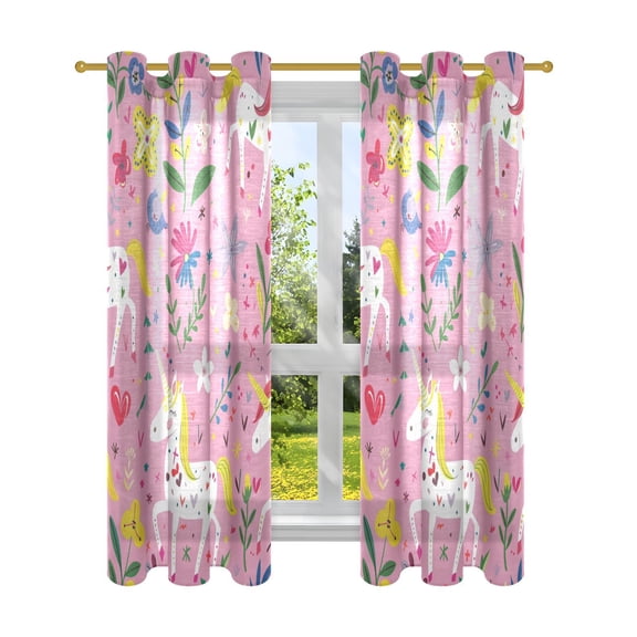 Unicorns Flowers Leaves Blackout Curtains Patio Door Curtains Window Decoration for Bedroom Living Room 2 Panels