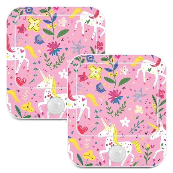 Unicorns Flowers Leaves Night Lights Plug into Wall LED with Auto Light Sensor Warm Light for Kids Hallway Bedroom Living Room Kitchen Bathroom Set of 2