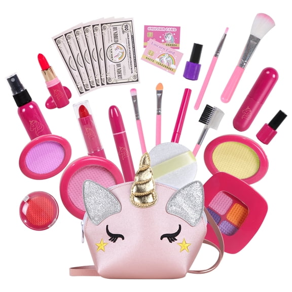 Unicorns Gifts for Girls Pretend Play Makeup Toys Beauty Set for Toddler Little Girl Age 3 4 5 6 7 8 Kids Your Princess Niece Granddaughter Birthday Christmas (Fake Cosmetic 28pcs Kits)