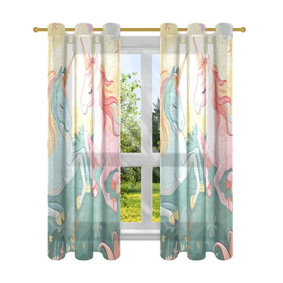 Unicorns Grass Flowers Leaves Blackout Curtains Patio Door Curtains Window Decoration for Bedroom Living Room 2 Panels