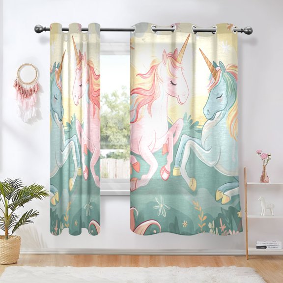 Unicorns Grass Flowers Leaves Blackout Curtains Thermal Insulation 63 inch Grommet for Bedroom Living Room Bathroom Kitchen Windows 2 Pack