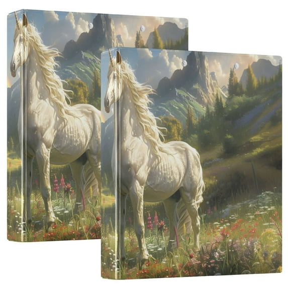 Unicorns Grassland Sky and Ainbow 3 Ring Binders 1.5 inch Hardcover File Folders with Interior Pockets A4 Size Organizer for School Office Hospital Set of 2