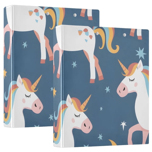 Unicorns Moons and Stars 3 Ring Binders 1.5 inch Hardcover File Folders with Interior Pockets A4 Size Organizer for School Office Hospital Set of 2