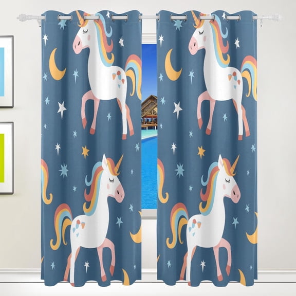Unicorns Moons and Stars Curtains Black Out 72 Inch Length Curtains for Sliding Glass Doors Bedroom Living Room 2 Pack