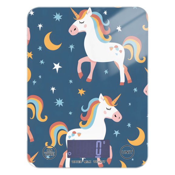 Unicorns Moons and Stars Food Scale Digital Kitchen Scale Waterproof Tempered Glass Tare Function 11 lb for Baking Cooking Meal Prep