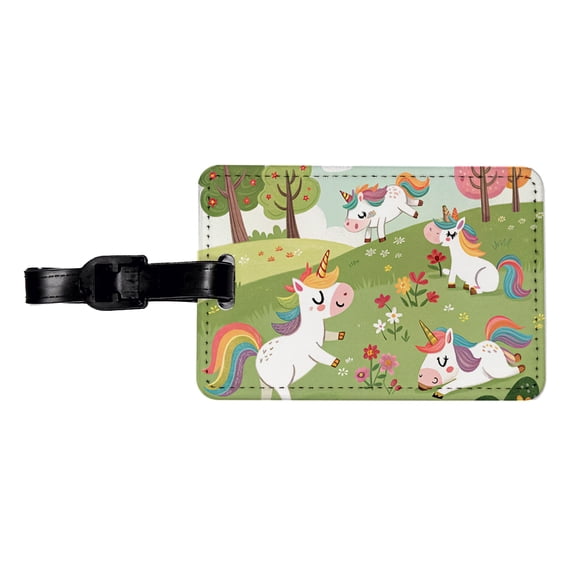 Unicorns Playing Cute Faux Leather Travel Luggage Tag