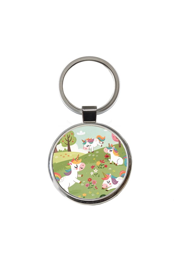 Unicorns Playing Cute Metal Round Keychain