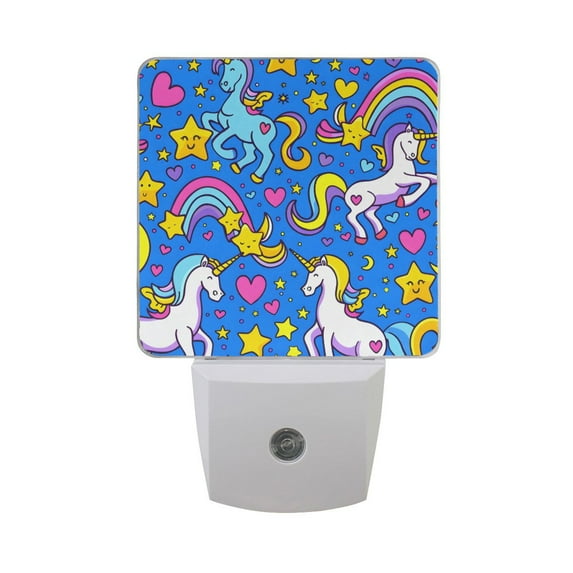 Unicorns Rainbows Stars Hearts Night Light 2 Pack LED Nightlight Plug into Wall Dusk to Dawn Sensor Soft White