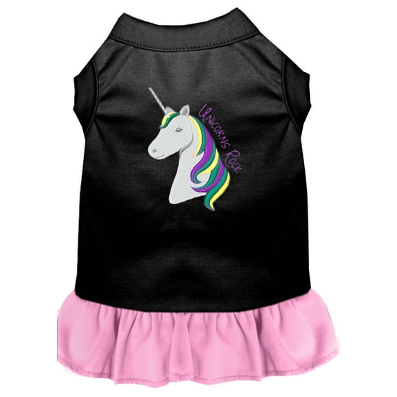 Unicorns Rock Embroidered Dog Dress Baby Blue