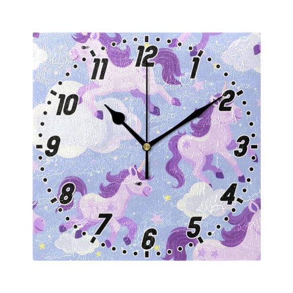 Unicorns Running in Sky Wall Clock Battery Operated Silent Non-Ticking Bedroom Office Kitchen Home School Decor 7.8"(Black)