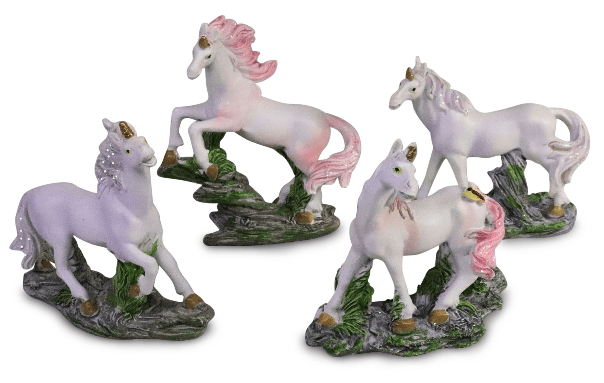 Unicorns - Set of 4 (Purple and Pink) 3-1/2" Figurines - Beautiful Detail