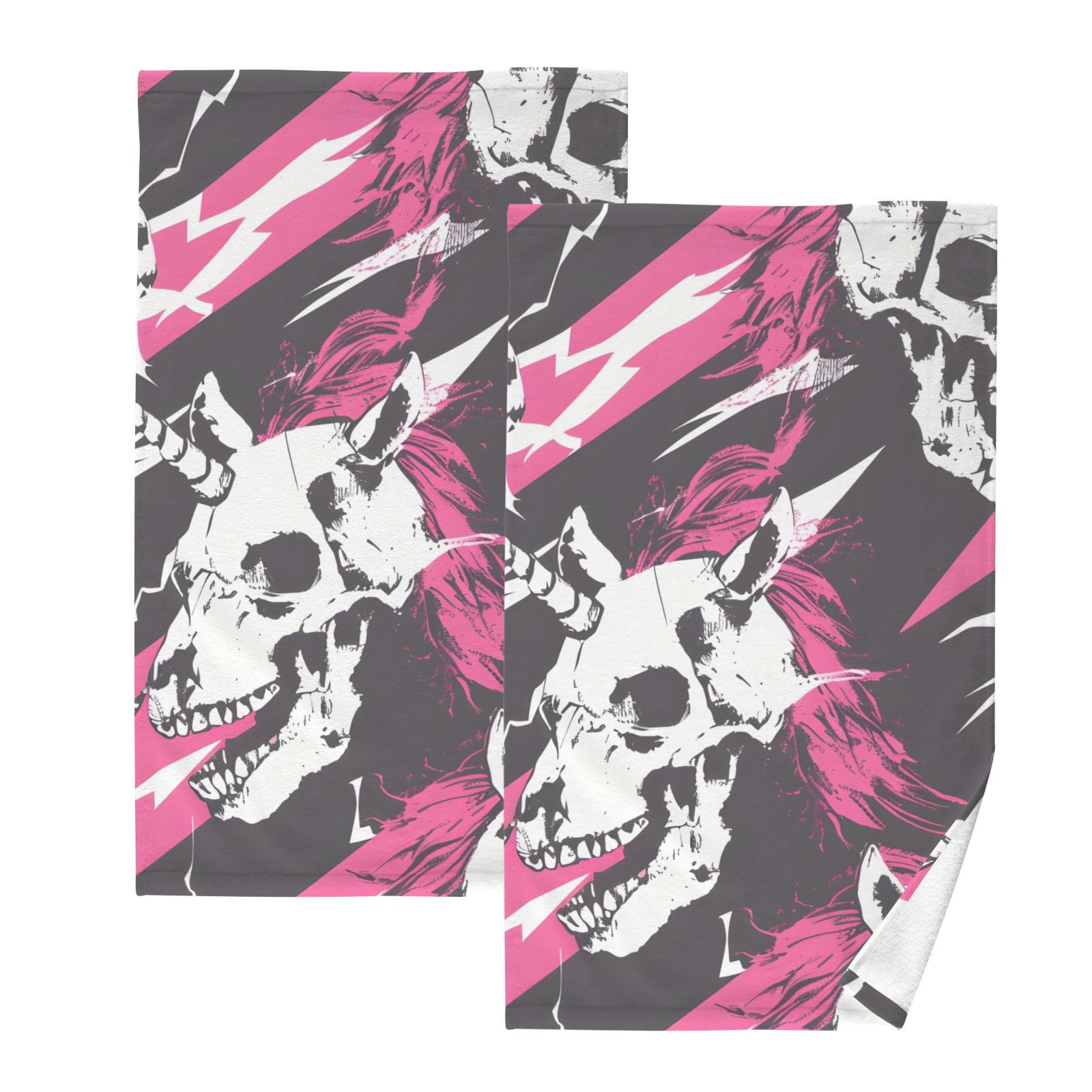 Unicorns Skeleton Hand Towels Cotton Bath Towels Large Face Towels Absorbent for Bathroom 2 Packs