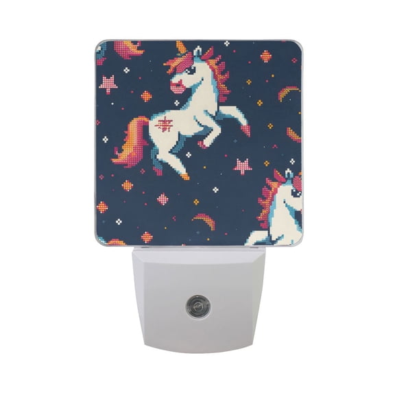 Unicorns Stars Moon Pixel Style LED Night Light with Smart Sensor Plug Into Wall Dusk to Dawn 2 packs