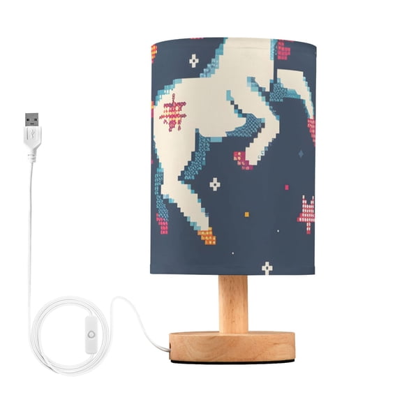 Unicorns Stars Moon Pixel Style Table Lamp with USB Port LED Warm Light Lamp Night Light Home Decor