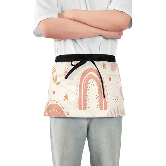 Unicorns Stars Rainbows Short Server Apron with 3 Pockets for Unisex Chef Gardening