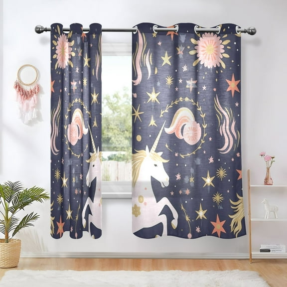 Unicorns Stars and Flowers Blackout Curtains Thermal Insulation 63 inch Grommet for Bedroom Living Room Bathroom Kitchen Windows 2 Pack