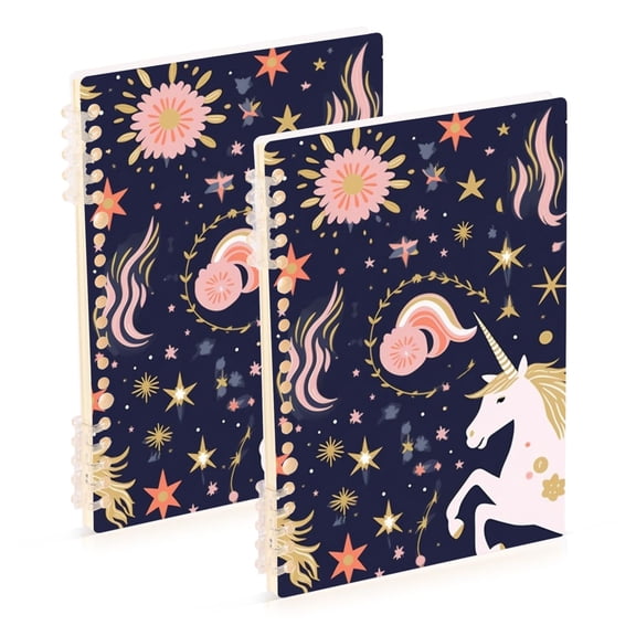 Unicorns Stars and Flowers Ring Binder Notebook Journey Note Diary College Ruled Spiral Notebook Study Loose Leaf Paper A5 60 Pages