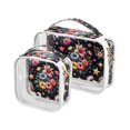 thumbnail image 1 of Unicorns and Flowers Black Clear Cosmetic Bags with Handles PVC Toiletry Bags Zipper Waterproof Portable for Traveling 2 Pcs, 1 of 7