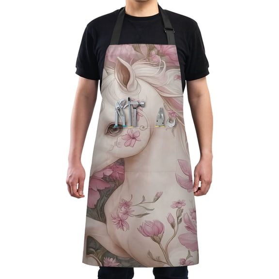 Unicorns and Flowers Chef Kitchen Apron with Pockets for Women Waterproof Aprons for Cooking Baking