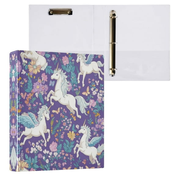 Unicorns and Pegasi Pattern 3 Ring Hardcover Binders 1.5in Round Rings for Letter-Size Folder Paper Organizer Pockets for Office Student Recipe