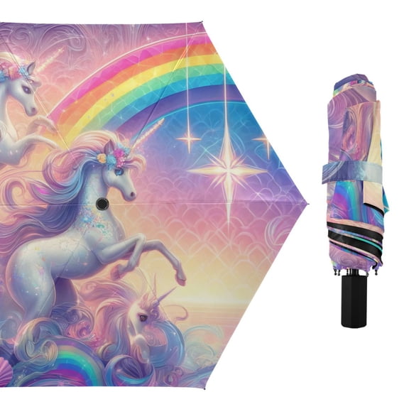Unicorns and Rainbow Compact Sun Umbrella Windproof Travel Umbrellas for Rain Strong Portable UV Protection
