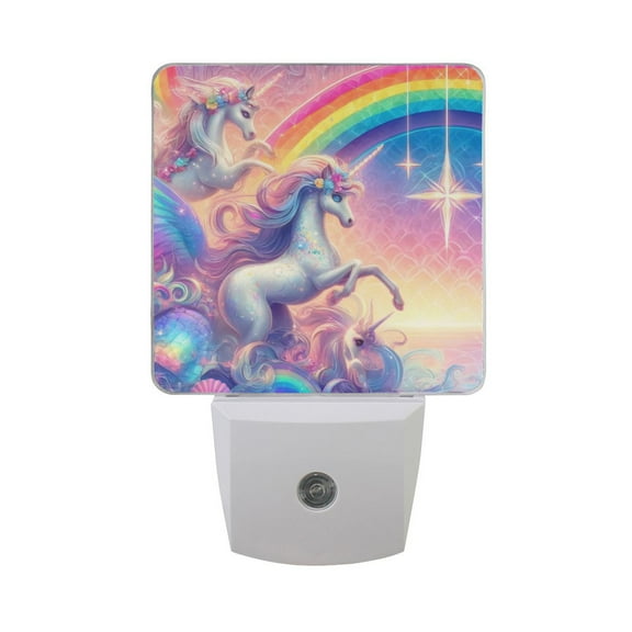 Unicorns and Rainbow Night Light 2 Pack LED Nightlight Plug into Wall Dusk to Dawn Sensor Soft White