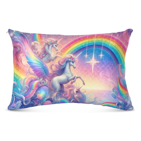 Unicorns and Rainbow Plush Pillow Cases Queen Size Ultra Soft Warm Pillowcases with Zipper 20"x30"