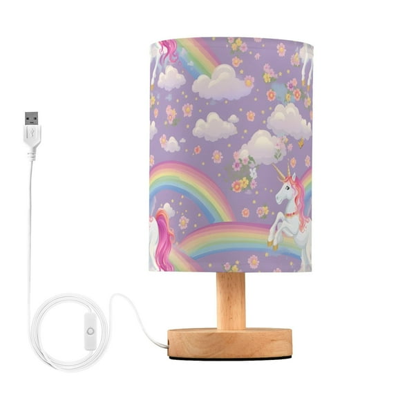 Unicorns and Rainbows Bedside Table Lamp LED Warm Lights with USB Charging Port Retro Cylinder Desk Lamps