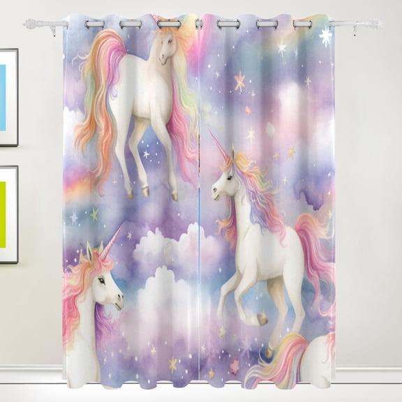 Unicorns and Rainbows Clouds Stars Black Out Curtains 84 Inch Length Curtains for Sliding Glass Doors Bedroom Living Room 2 Pack