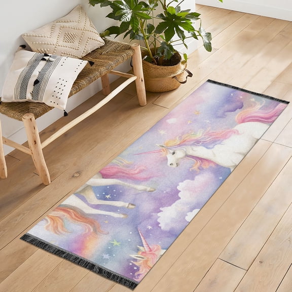 Unicorns and Rainbows Clouds Stars Runner Rug Machine Washable Area Rugs Carpet Non Slip Entryway Mat for Bedroom Entryway Front Door