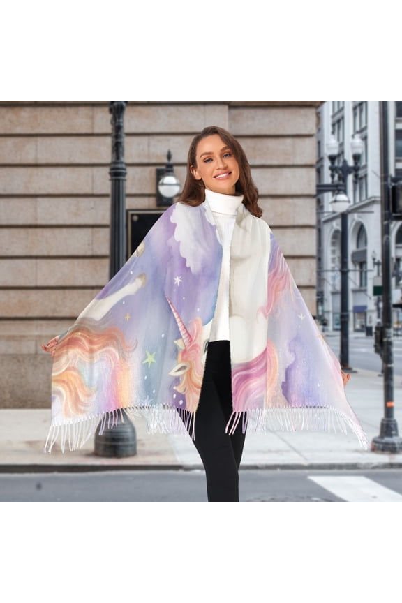 Unicorns and Rainbows Clouds Stars Winter Scarf for Women Fashion Warm Long Soft Blanket Scarves Gifts
