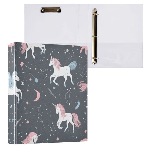 Unicorns and Stars 3 Ring Hardcover Binders 1.5in Round Rings for Letter-Size Folder Paper Organizer Pockets for Office Student Recipe