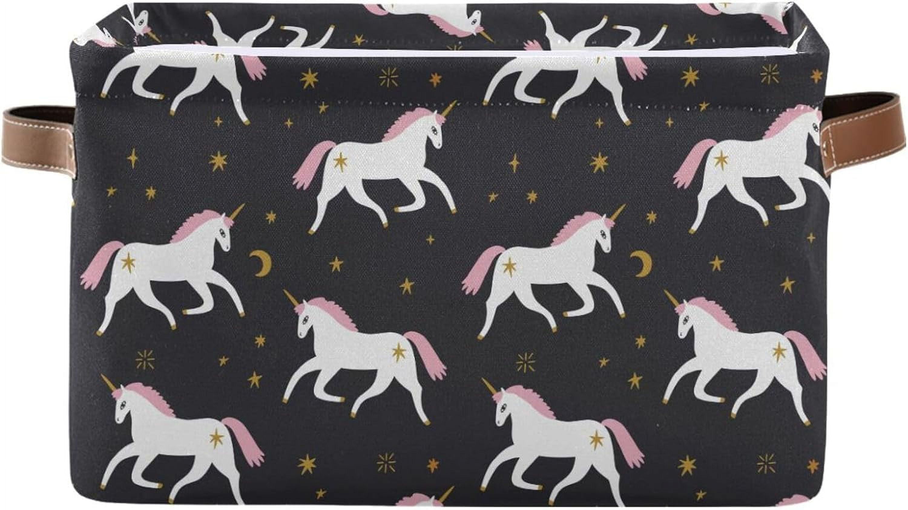 Unicorns and Stars Storage Basket, Durable Canvas Organizer With