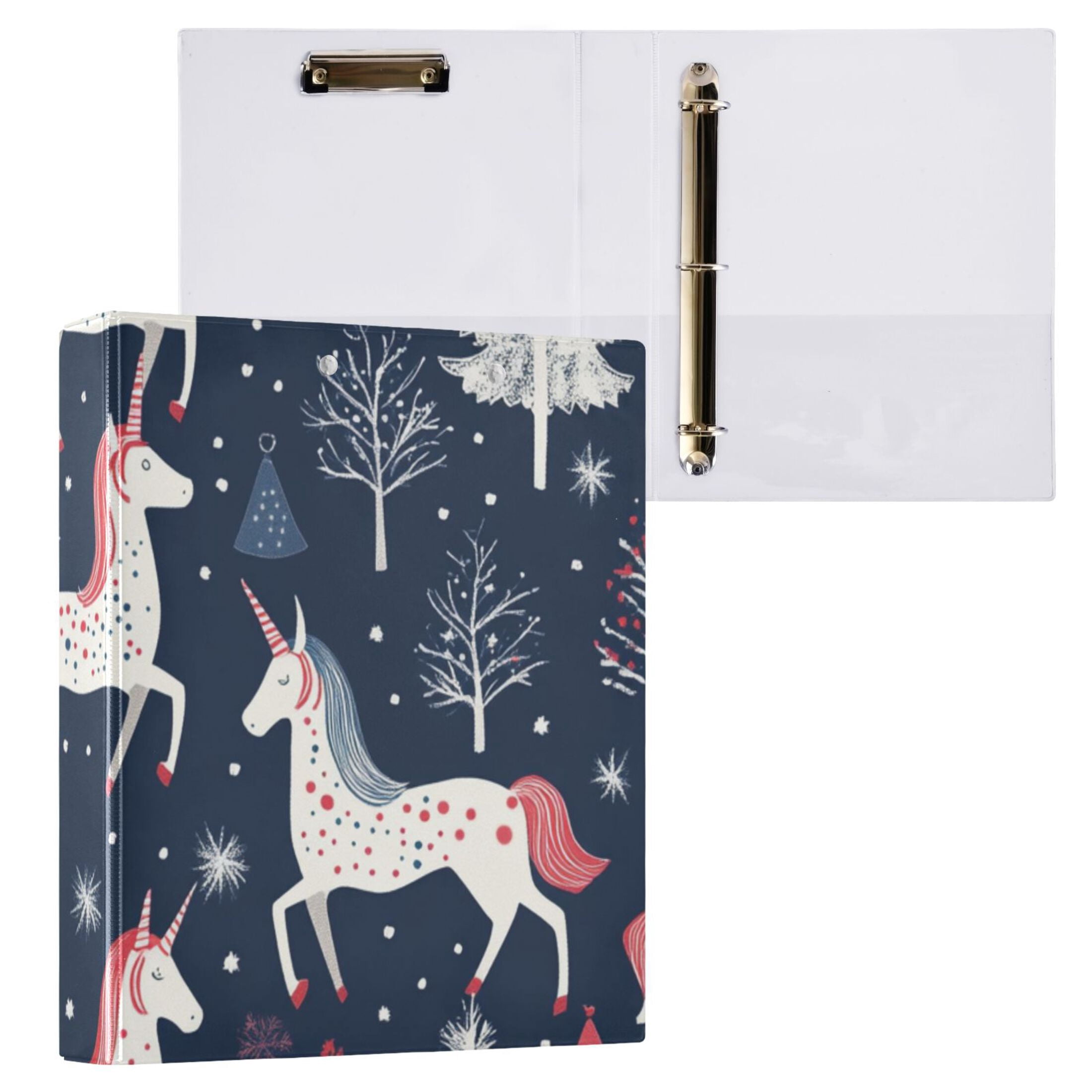 Unicorns and Trees 3 Ring Binders 1.5 inch Hardcover File Folders with Interior Pockets A4 Size Organizer for School Office Hospital