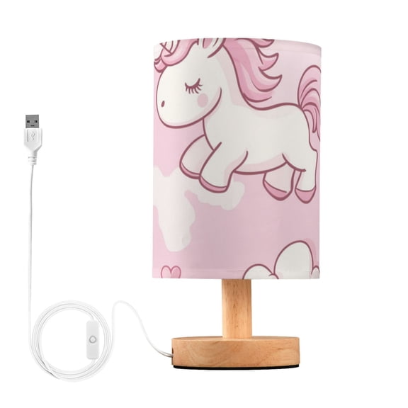 Unicorns on Clouds Hearts Valentine Table Lamp with USB Port LED Warm Light Lamp Night Light Home Decor