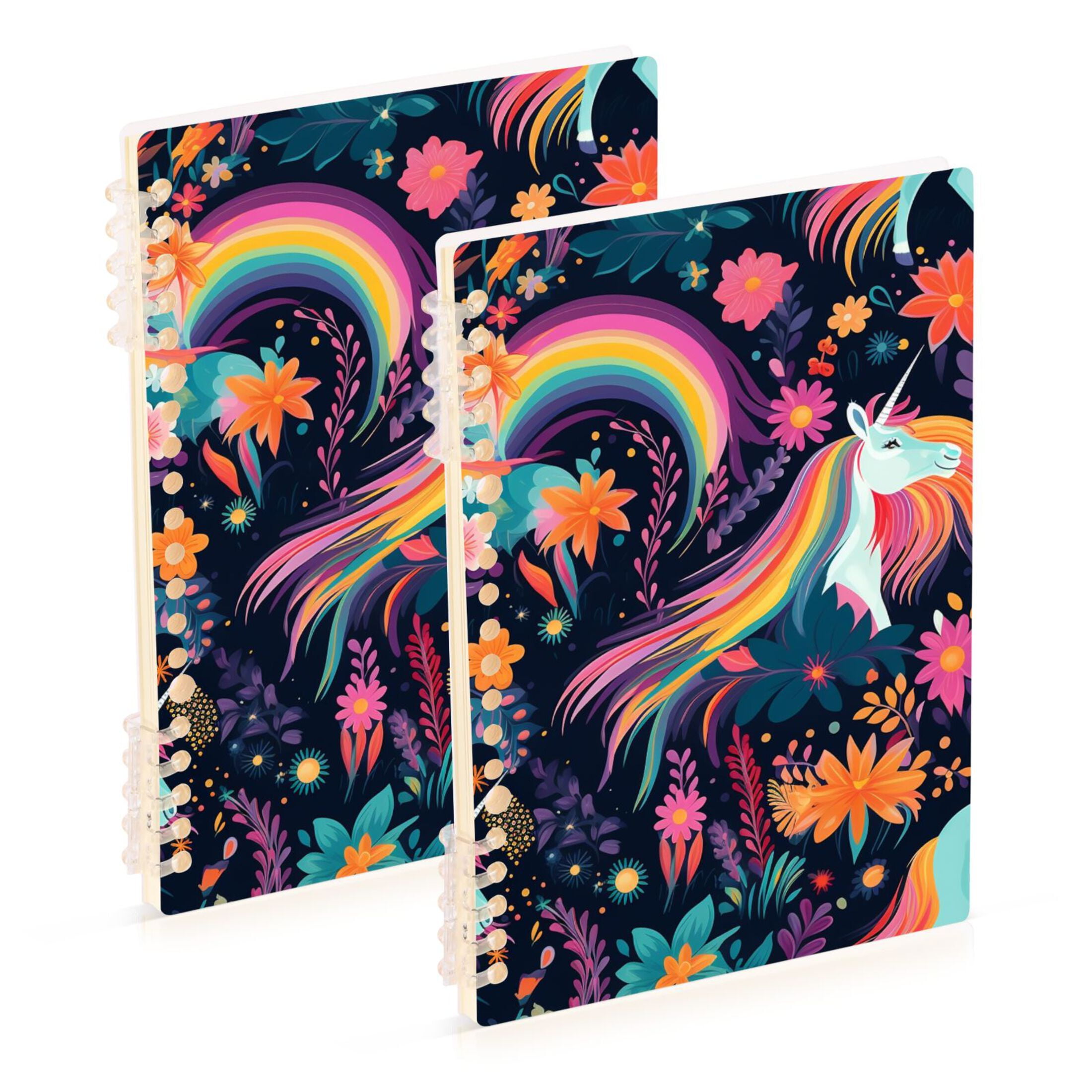 Unicorns with Flowers Leaves Ring Binder Notebook Journey Note Diary ...
