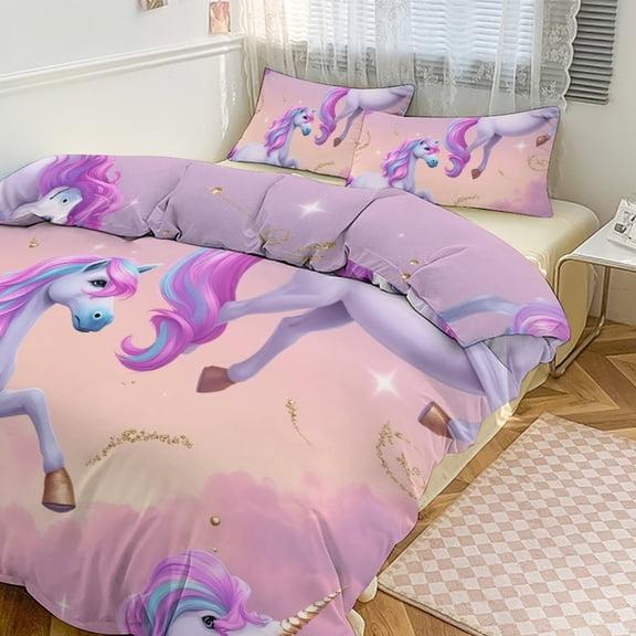 Unicorns with Pink And Blue Manes Duvet Cover Set Bedding Set Polyester Quilt Cover for Bedroom Decoration
