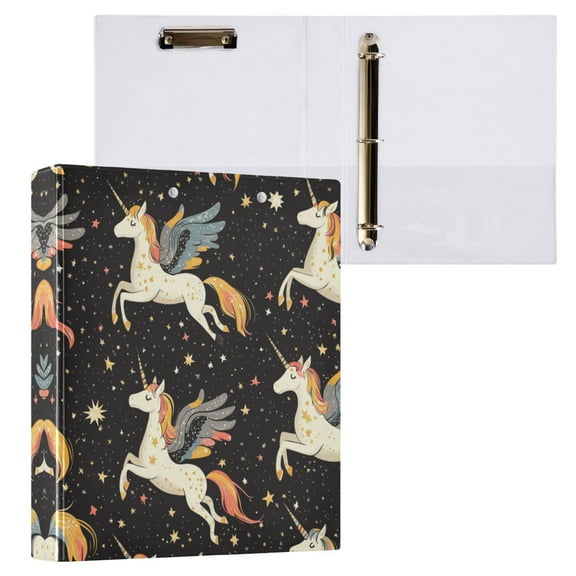 Unicorns with Wings 3 Ring Hardcover Binders 1.5in Round Rings for Letter-Size Folder Paper Organizer Pockets for Office Student Recipe