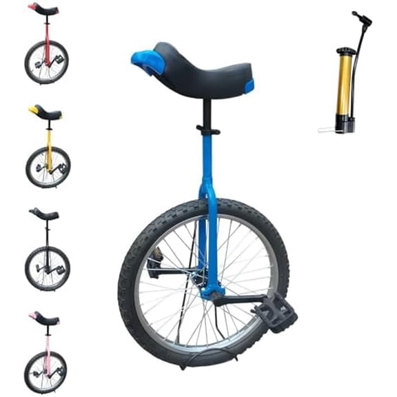 Unicycle for Adults Alloy Rim Adjustable Seat with Unicycle Stand and Pump for Fun Fitness Exercises Balance Training Circus Performances (Blue, 24")$$Sport & Recreation Other