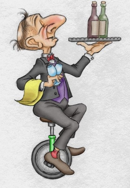 Unicycle Waiter Canvas Art - Bill Abbott (16 x 24)