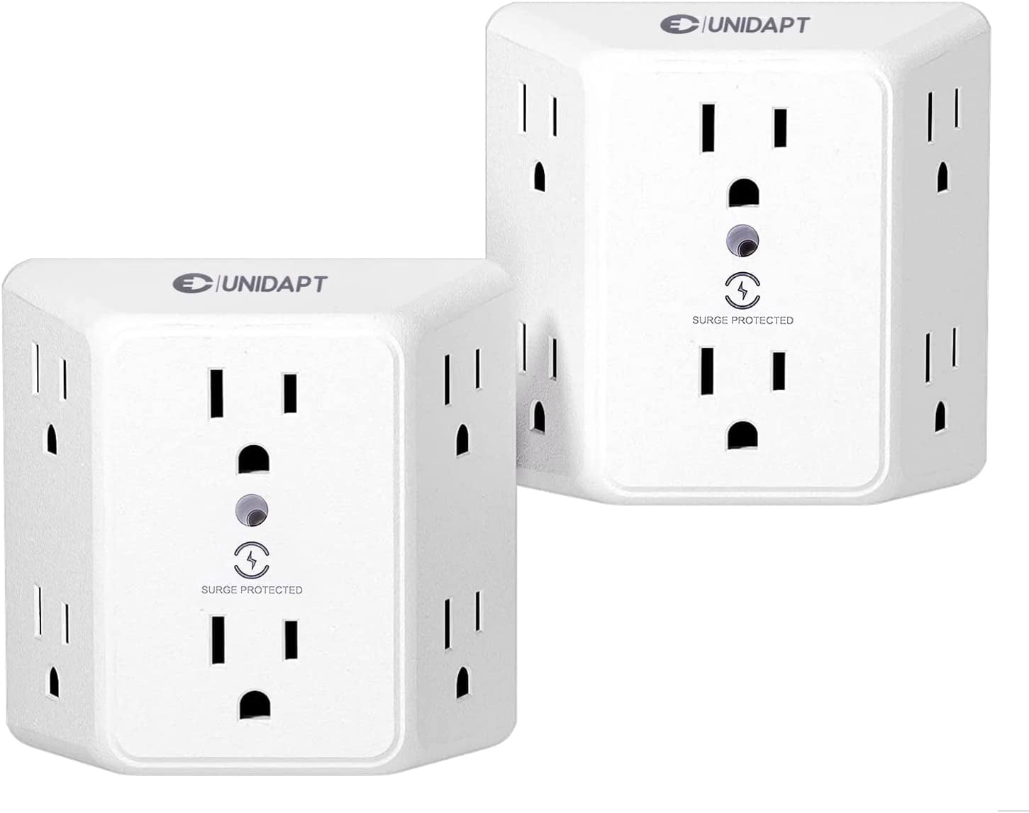 White 6-Outlet Surge Protector Wall Tap Extender, 2 Pack