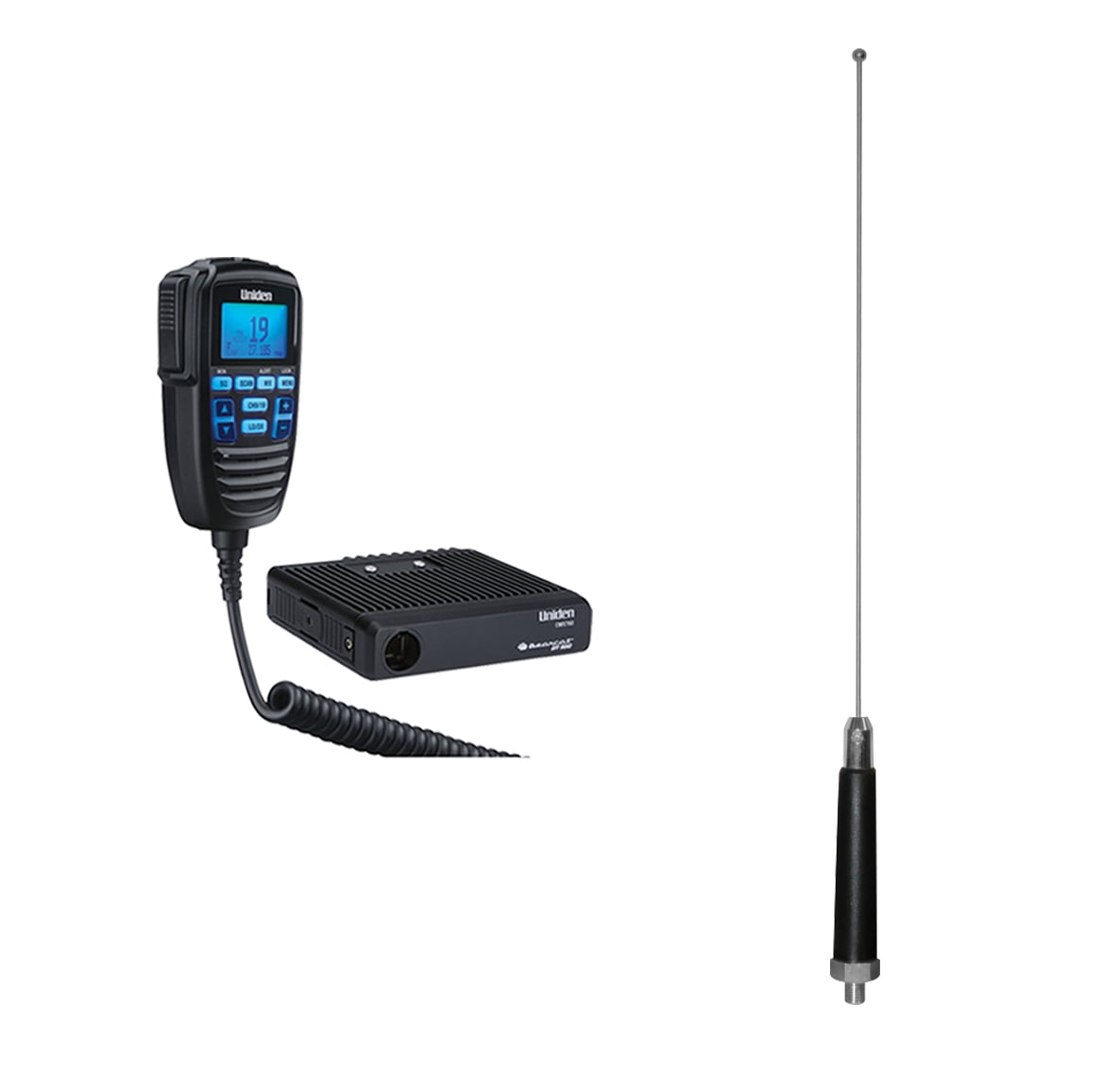 Uniden 40 Channel Auto Noise Limiter CB Radio with Steel CB Antenna, Black, CMX760