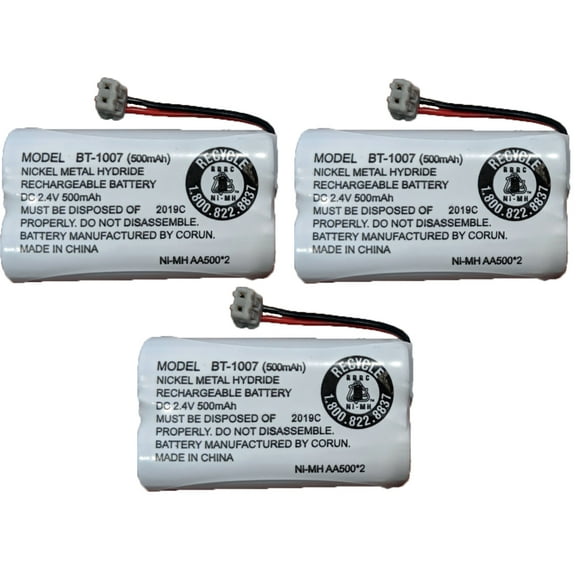 Uniden BBTY0651101 model BT1007 NIMH 500mAh Rechargeable Cordless Phone Battery (3-Pack)