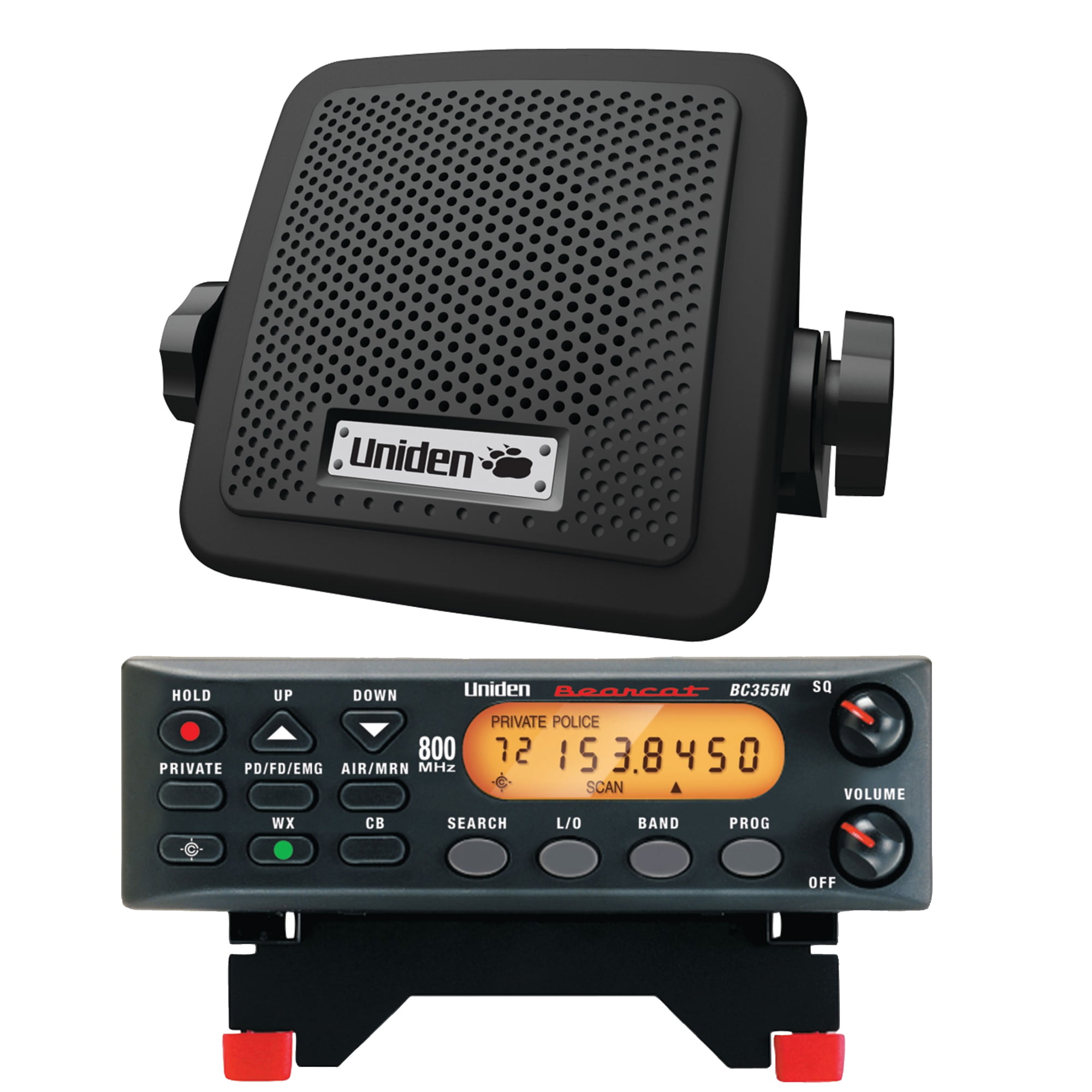 Uniden Bearcat 300-Channel Backlit Display Base Scanner with BC7 CB Scanner Speaker, Black BC355N
