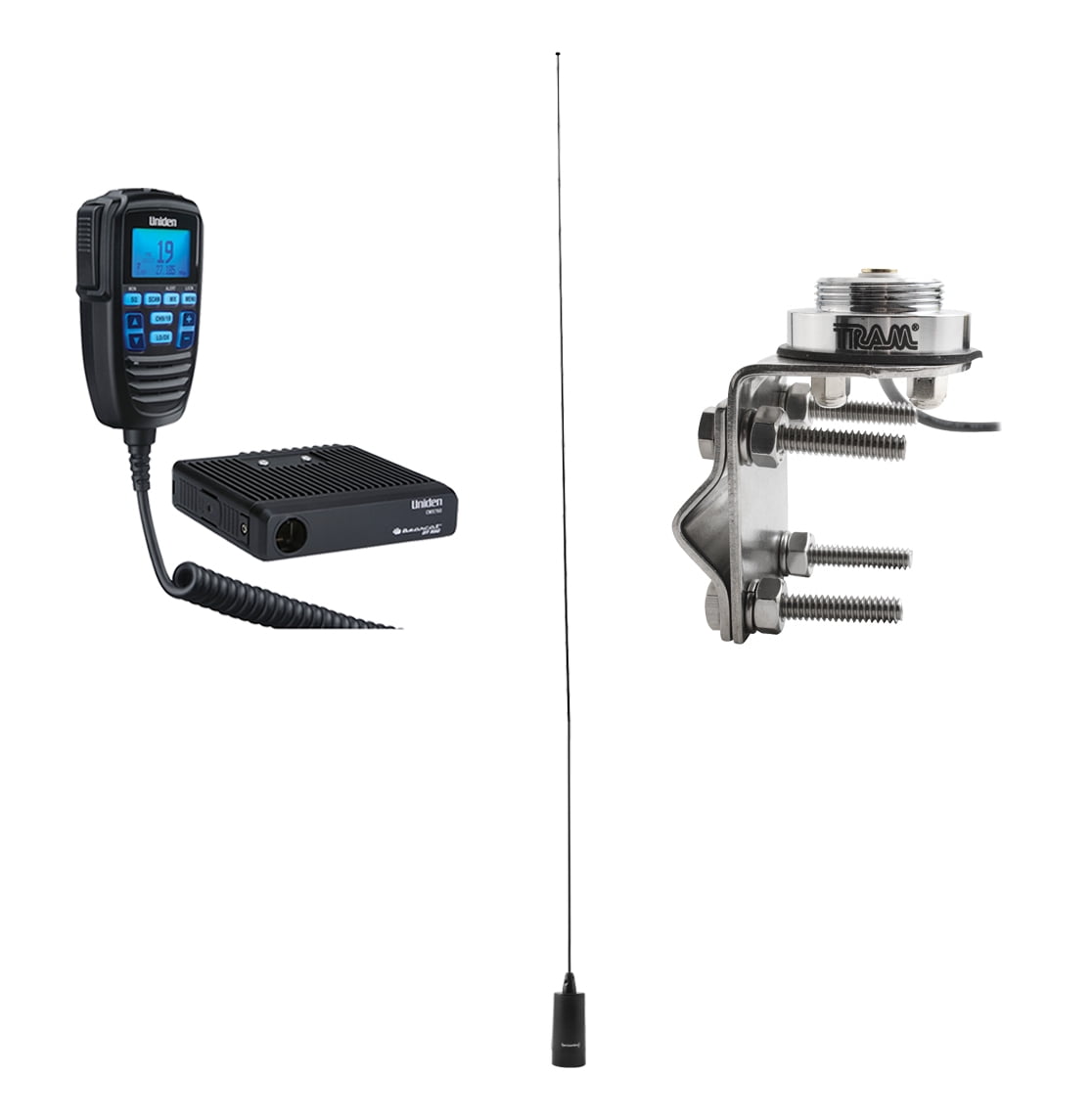 Uniden CMX760 40-CH Off-Road Compact CB Radio, Browning BR-140-B CB Antenna, NMO Mounting & Tram 1249 NMO Mirror Mount Kit