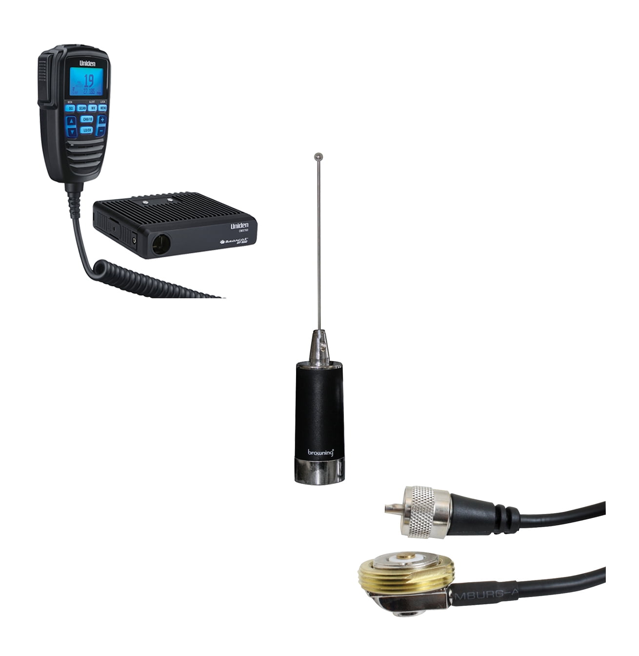 Uniden CMX760 40-CH Off-Road Compact CB Radio, Browning BR-140 CB Antenna, NMO Mounting & BR1015 - UHF Fully Enclosed NMO 3/4" Hole Mount
