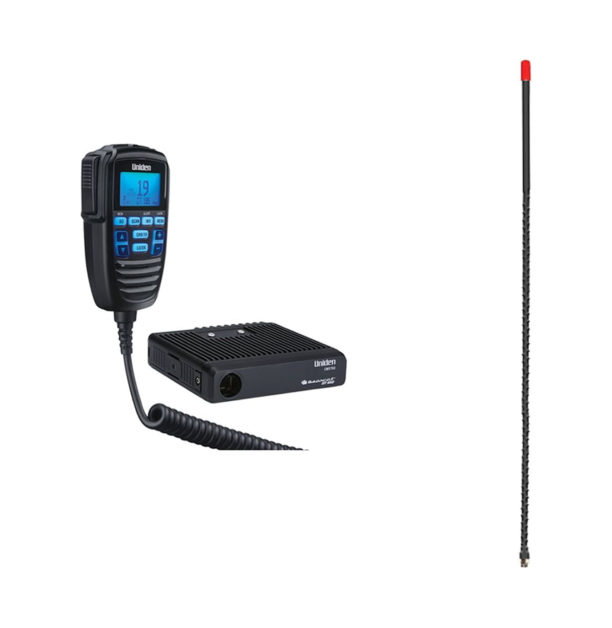 Uniden CMX760 40CH OffRoad Compact CB Radio & Tram 3BHC Fiberglass